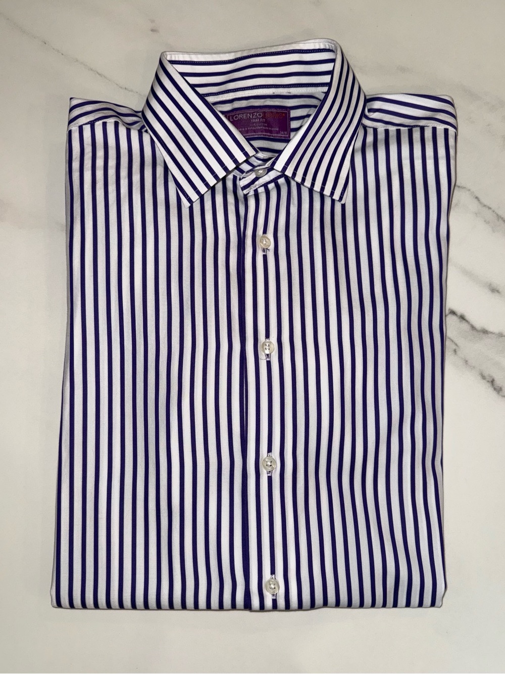Lorenzo Uomo slim fit dress shirt with purple and white stripes